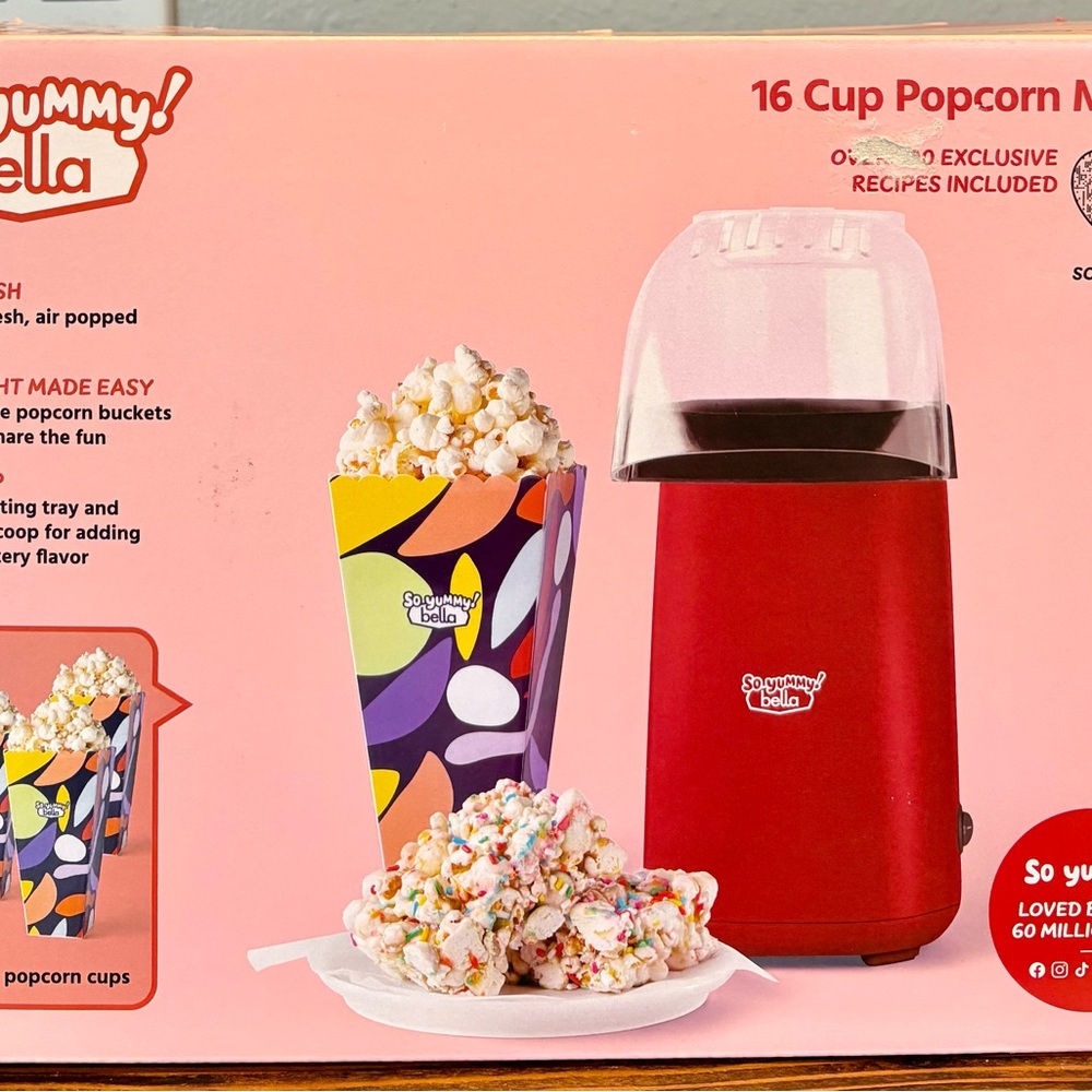 Yummy! Bella 16 Cup Popcorn Maker, Red, BNIB